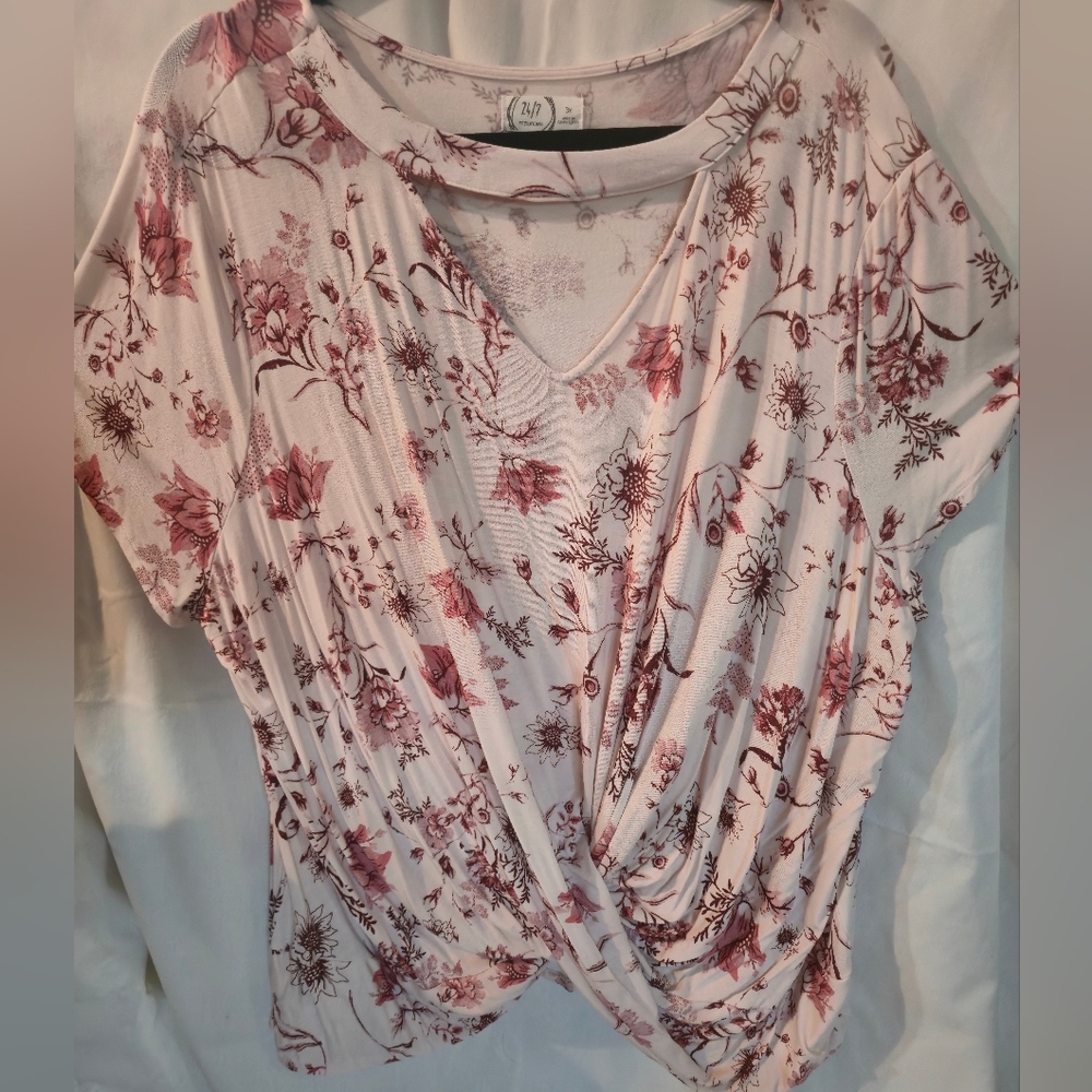 Maurices Pink Floral V-Neck Blouse